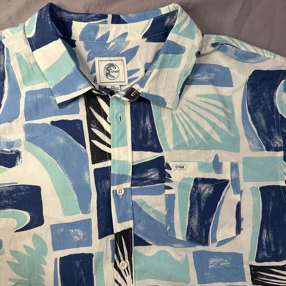 NWT O’Neill Shirt Button Up Men’s 2XL Blue Short Sleeve Eco Floral Hawaiian - Picture 2 of 11